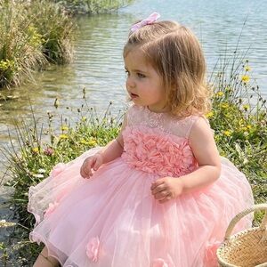 Pink Tulle Rosette Spring Dress Baby Girl 9-12 Month Easter